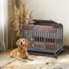 37in Heavy Duty Dog Crate, Furniture Style Dog Crate with Removable Trays and Wheels for High Anxiety Dogs