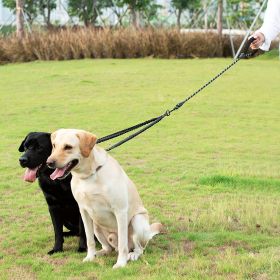 Dual Dog Leash; Tangle Free With Reflective Stitching; 2 Dog Leashes With Heavy Duty Metal Clip (Color: Black)